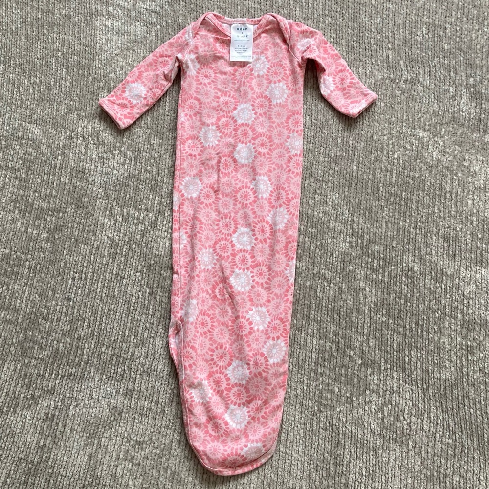 Aden + Anais Snuggle Knit Knotted Gown 0-3M Pink Floral Baby Sleepwear